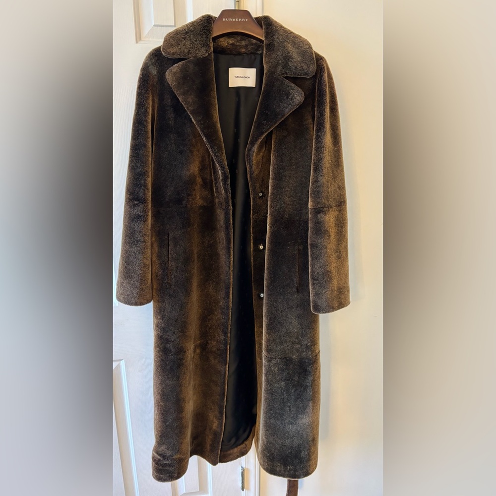 Yves Salomon shearling lamb coat Size38 or M. Olive color. Like new with tag. - Picture 2 of 12